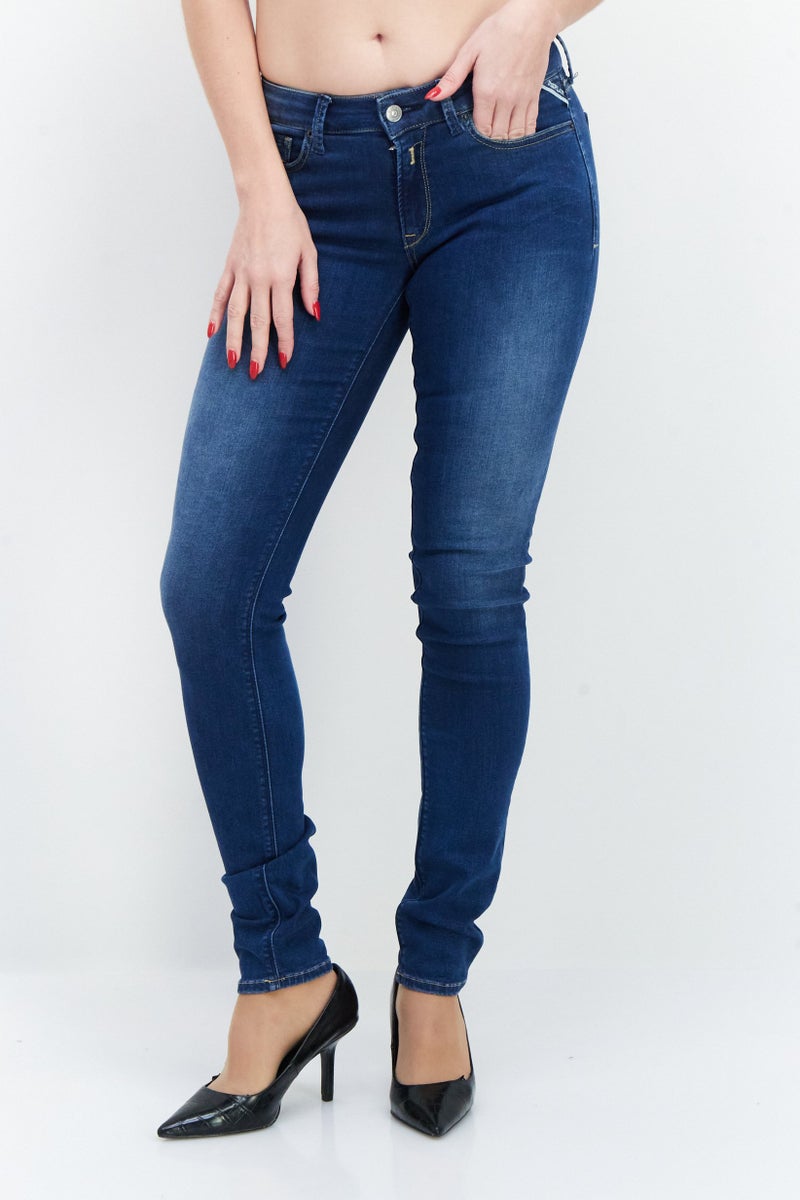 Replay Women Skinny Fit Washed Stretchable Jeans, Mid Indigo - Image 1