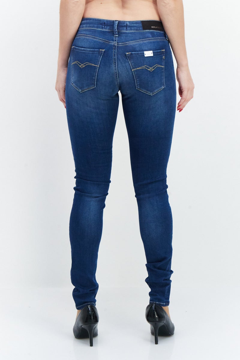 Replay Women Skinny Fit Washed Stretchable Jeans, Mid Indigo - Image 3