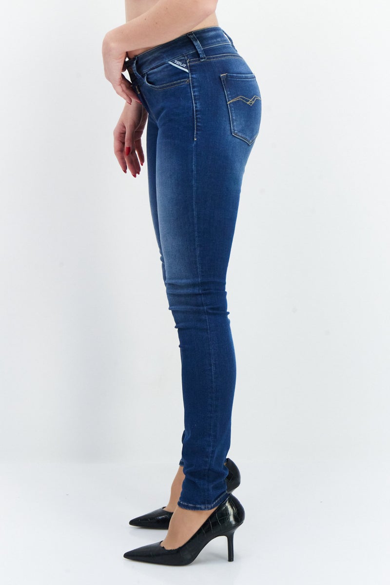 Replay Women Skinny Fit Washed Stretchable Jeans, Mid Indigo - Image 4