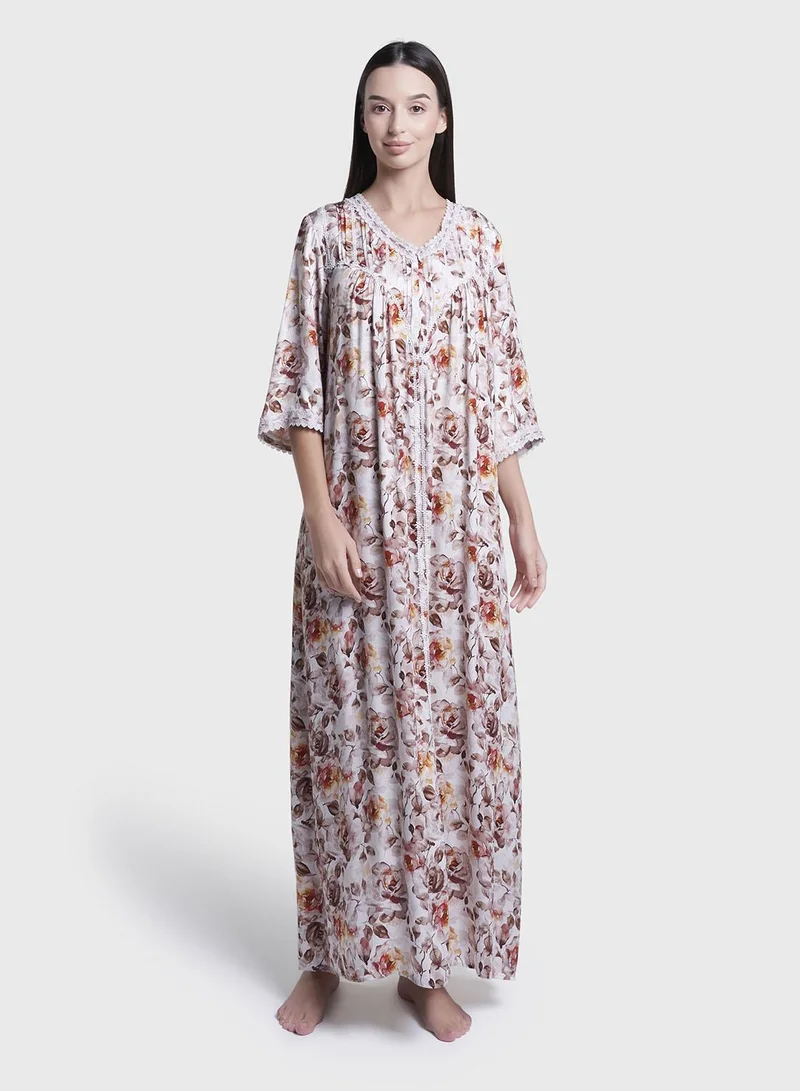 Kashkha Adobe Rose Floral Print Long Nightwear Dress (CNH217A)