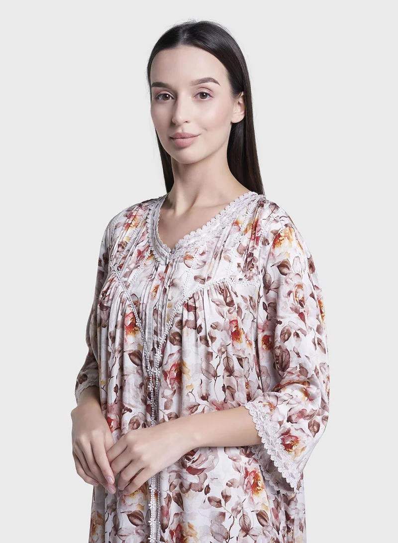Kashkha Adobe Rose Floral Print Long Nightwear Dress (CNH217A)