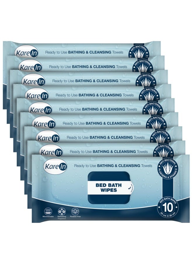 KareIn Bed Wipes, Adult Wet Wipes, 90 Count, Anti-Bacterial, Ready To Use Cleansing Towels, Refreshing Sponge Bath Towel, For Men & Women, Pack of 9 - Image 1
