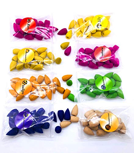 Ru S 152 Pcs Backflow Incense Cones 8 Mixed Natural Scents Sandalwood Rose Lily Tulips Rosemary Lavender Sakura Osmanthus(Incense Cones) - Image 3