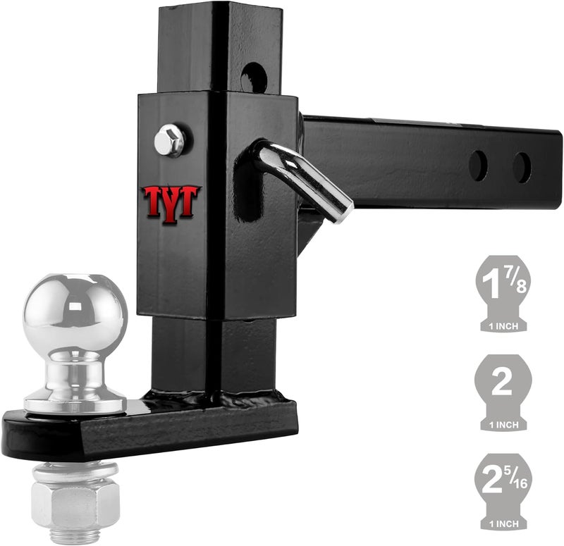 TYT Adjustable Trailer Hitch Ball Mount with 2 Hitch Pins, 1-Inch Hole, Fits 2-Inch Receiver, 5-1/2" Rise & 6-7/8" Drop Tow Hitch, 4-Position Adjustable Hitch, 7500 lbs - Image 2