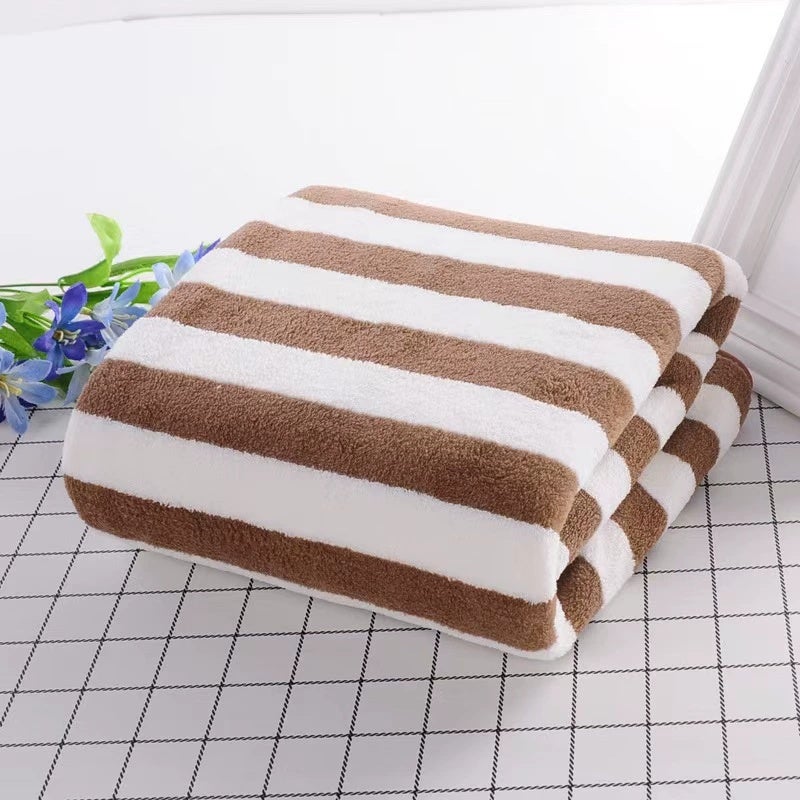 Super Soft Bath Towels 76x34cm Coffee Striped Bathroom Towels - 100% Polyester Absorbent Shower Towels for Home Hotel Gym Travel - Image 1