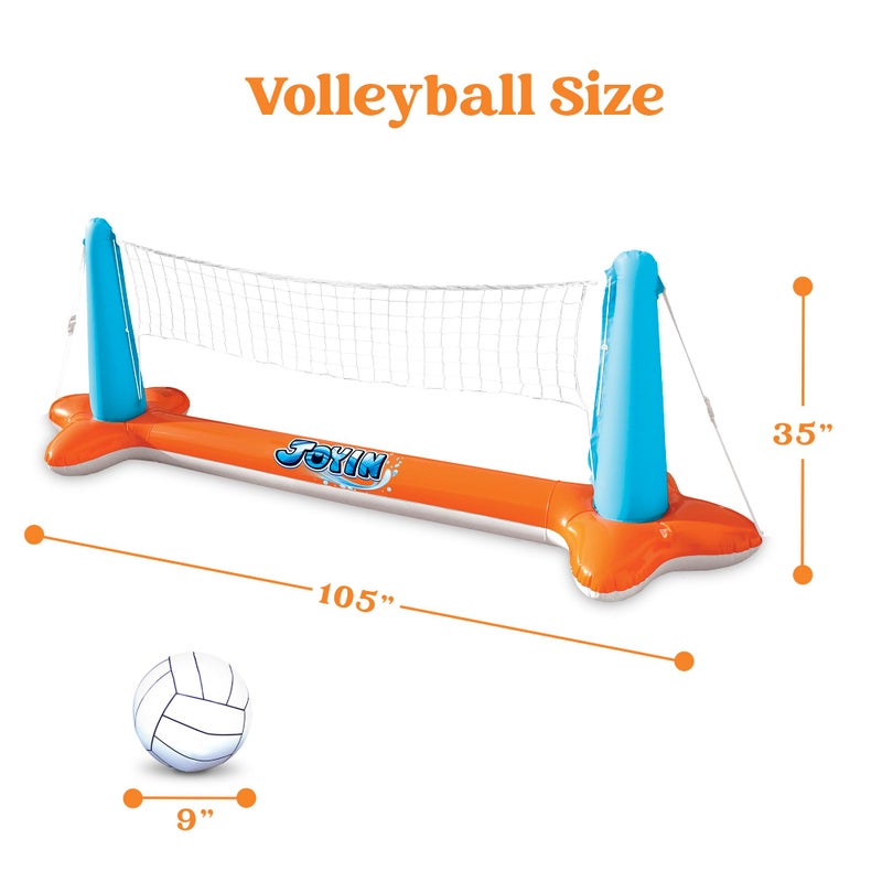 JOYIN Inflatable Pool Float Set Volleyball Net & Basketball Hoops, Floating Swimming Game Toy for Kids and Adults, Summer Floaties, Volleyball Court (105”x28”x35”)|Basketball (27”x23”x27”),L-Orange - Image 5