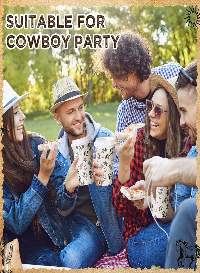 Funnymoom مجموعة Funnymoom من 100 كوب ورقي للاستخدام مرة واحدة بتصميم رعاة البقر الغربيين مع 120 غطاءً، سعة 12 أونصة، مثالية لحفلات استقبال المولود الجديد، وحفلات توديع العزوبية، وأعياد الميلاد. - Image 3