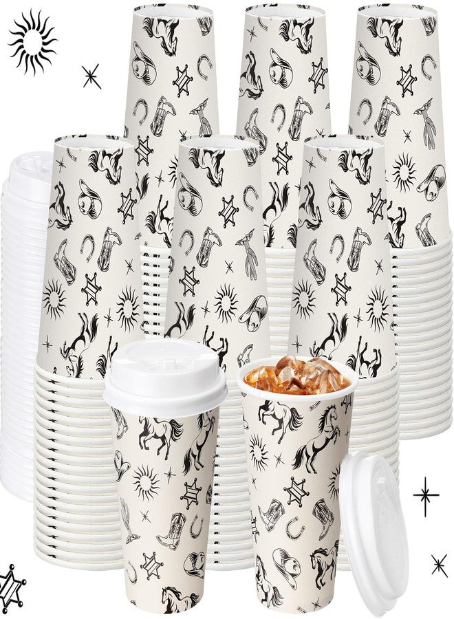 Funnymoom مجموعة Funnymoom من 100 كوب ورقي للاستخدام مرة واحدة بتصميم رعاة البقر الغربيين مع 120 غطاءً، سعة 12 أونصة، مثالية لحفلات استقبال المولود الجديد، وحفلات توديع العزوبية، وأعياد الميلاد. - Image 1