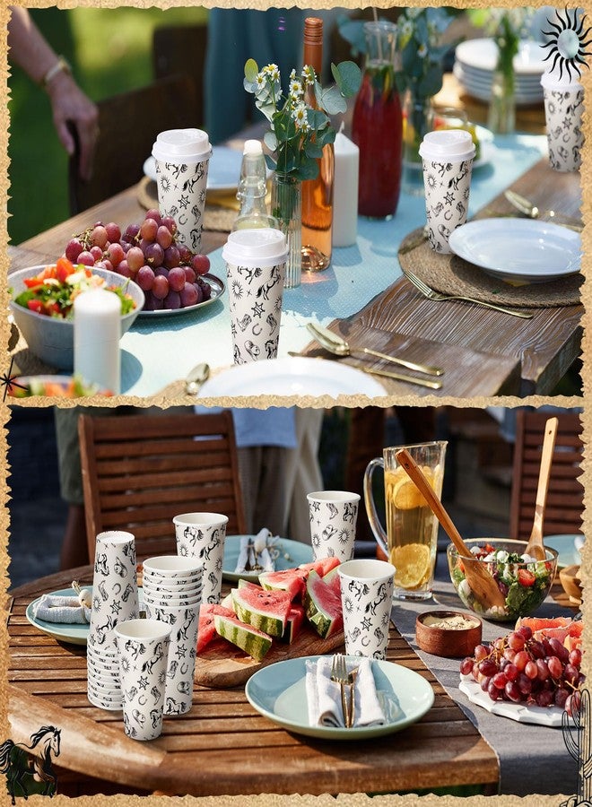 Funnymoom مجموعة Funnymoom من 100 كوب ورقي للاستخدام مرة واحدة بتصميم رعاة البقر الغربيين مع 120 غطاءً، سعة 12 أونصة، مثالية لحفلات استقبال المولود الجديد، وحفلات توديع العزوبية، وأعياد الميلاد. - Image 5