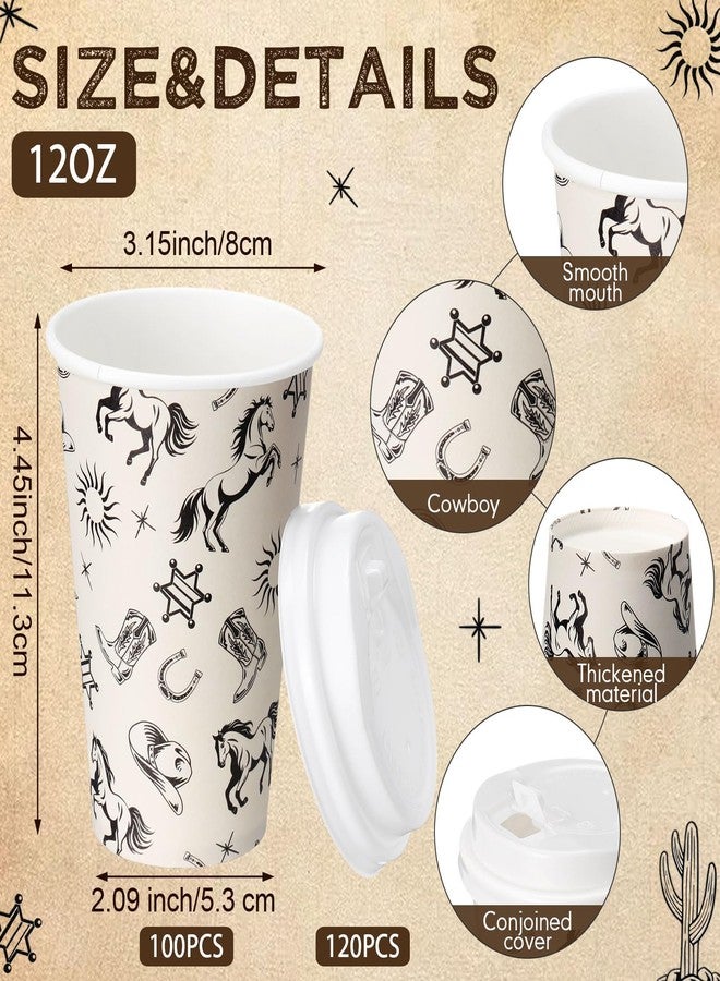 Funnymoom مجموعة Funnymoom من 100 كوب ورقي للاستخدام مرة واحدة بتصميم رعاة البقر الغربيين مع 120 غطاءً، سعة 12 أونصة، مثالية لحفلات استقبال المولود الجديد، وحفلات توديع العزوبية، وأعياد الميلاد. - Image 2