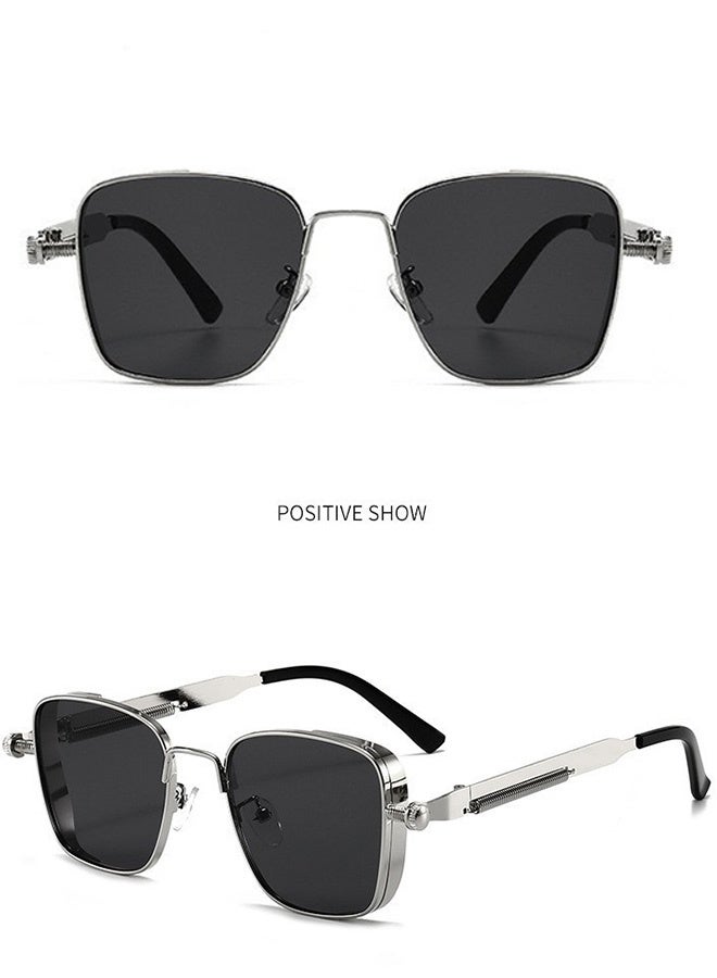 Retro Steampunk Square Sunglasses Silvery Metal Frame UV400 Polarized Lens Unisex Fashion Eyewear for Outdoor Sports Driving Fishing Picnics Daily Commutes Weekend Getaways Travel Outings,Gold - Image 5