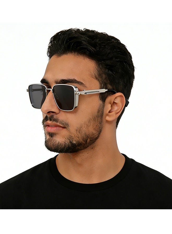 Retro Steampunk Square Sunglasses Silvery Metal Frame UV400 Polarized Lens Unisex Fashion Eyewear for Outdoor Sports Driving Fishing Picnics Daily Commutes Weekend Getaways Travel Outings,Gold - Image 3