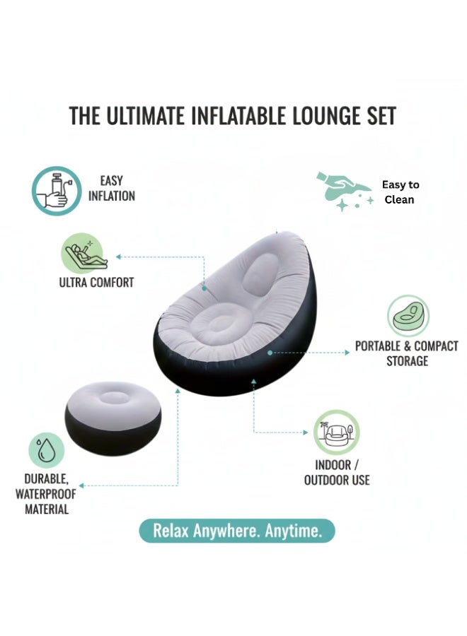 جيهام أريكة قابلة للنفخ – كراسي استرخاء قابلة للنفخ، أريكة هوائية مع مسند للقدمين ومضخة هواء، مثالية للألعاب والقراءة ومشاهدة الأفلام، مناسبة للتخييم الداخلي والخارجي - Image 2