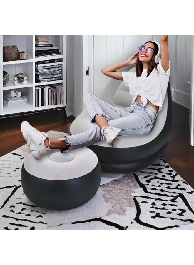 جيهام أريكة قابلة للنفخ – كراسي استرخاء قابلة للنفخ، أريكة هوائية مع مسند للقدمين ومضخة هواء، مثالية للألعاب والقراءة ومشاهدة الأفلام، مناسبة للتخييم الداخلي والخارجي - Image 3