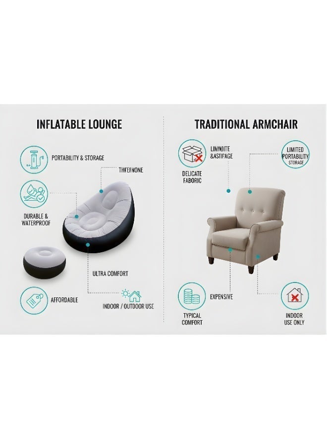 جيهام أريكة قابلة للنفخ – كراسي استرخاء قابلة للنفخ، أريكة هوائية مع مسند للقدمين ومضخة هواء، مثالية للألعاب والقراءة ومشاهدة الأفلام، مناسبة للتخييم الداخلي والخارجي - Image 5