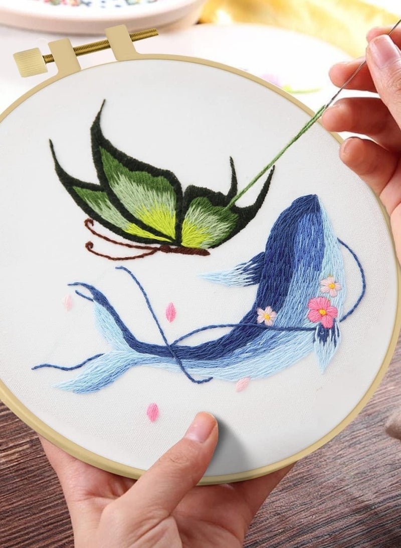 SOLARAE طقم ممارسة غرز التطريز للمبتدئين، طقم تطريز الفراشة والحوت للمبتدئين يتضمن قماش التطريز، الحلقات، والخيوط لعشاق الحرف اليدوية، غرز يدوية مع تقنيات مهارات التطريز 4 مجموعات - Image 2