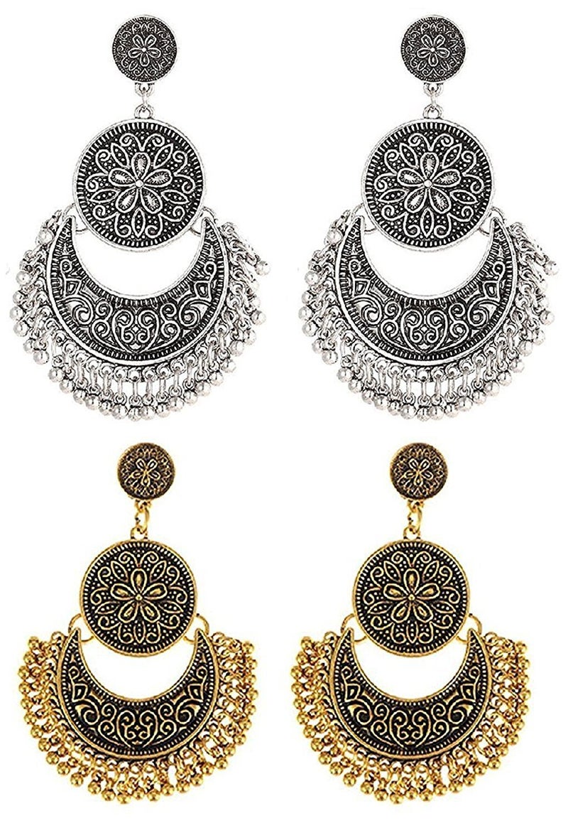 YouBella Fashion Jewellery Afghani Tribal Oxidised Dangler Earrings for Girls and Women (Combo) - Image 1