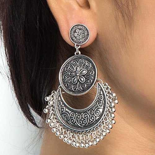 YouBella Fashion Jewellery Afghani Tribal Oxidised Dangler Earrings for Girls and Women (Combo) - Image 2