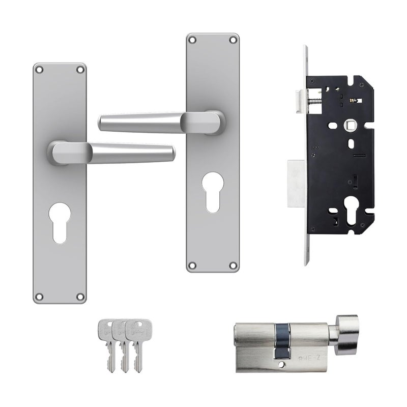 Godrej Locking Solutions and Systems Godrej Locking Solutions and Systems Mortise Door Lock Handle Set 1CKEM01 SS Finish6Lever Lock 3 Keys Double Throw5 Handle Handed Door OperationMortise Lock with Latch satin steel  - Image 1