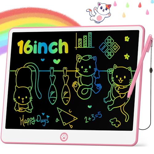 Hockvill LCD Writing Tablet for Kids 16 Inch, Toys for Girls Boys Drawing Pad for 3 4 5 6 7 Year Old Kids Toys, Easter Basket Stuffer for Kids, Toddler Doodle Board Travel Essentials - Pink - Image 1