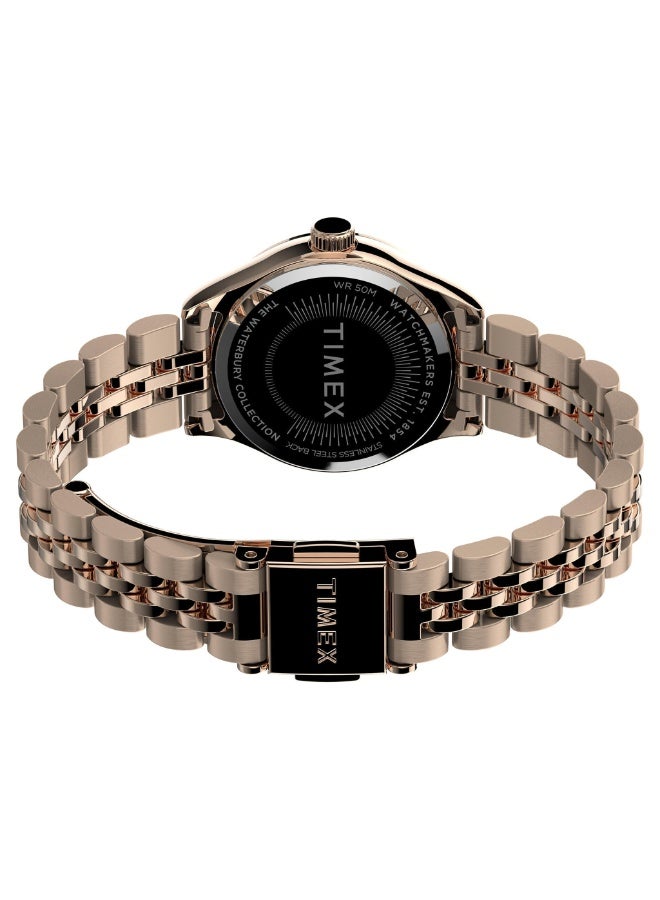 تيميكس ساعة TIMEX النسائية بهيكل من الفولاذ المقاوم للصدأ باللون الذهبي الوردي وسوار من الفولاذ المقاوم للصدأ باللون الذهبي الوردي. - Image 4