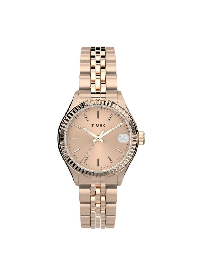 تيميكس ساعة TIMEX النسائية بهيكل من الفولاذ المقاوم للصدأ باللون الذهبي الوردي وسوار من الفولاذ المقاوم للصدأ باللون الذهبي الوردي. - Image 1