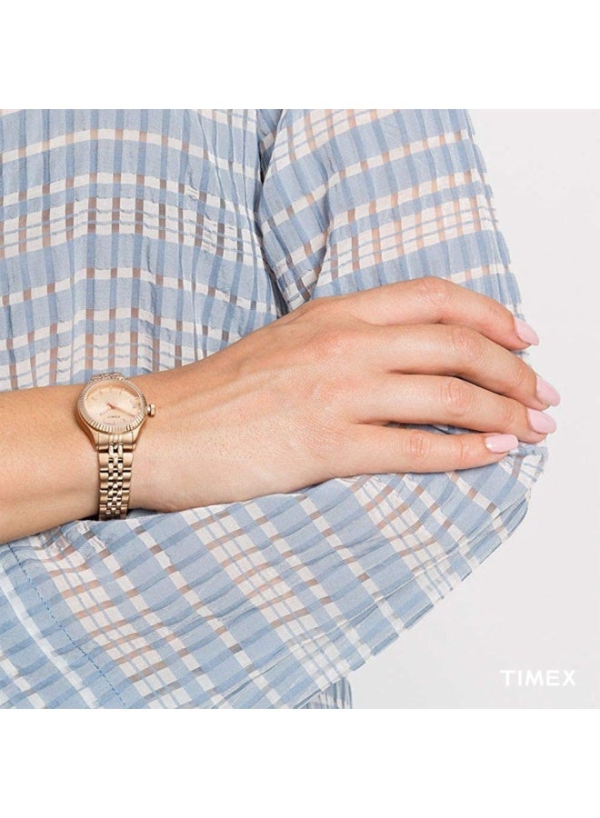 تيميكس ساعة TIMEX النسائية بهيكل من الفولاذ المقاوم للصدأ باللون الذهبي الوردي وسوار من الفولاذ المقاوم للصدأ باللون الذهبي الوردي. - Image 5