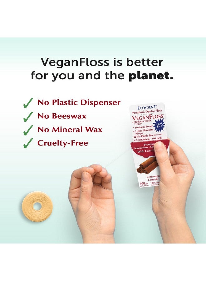 Eco-Dent Veganfloss Dental Floss Waxed Cinnamon Floss With Vegan Plantbased Wax Recyclable Cardboard Packaging 100 Yds (Pack Of 6) - Image 5