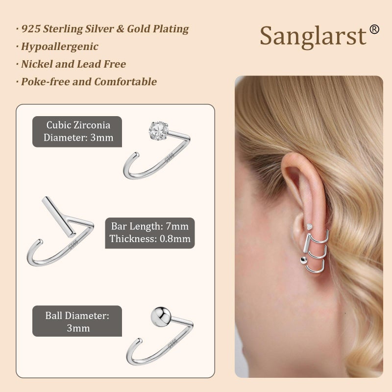 Sanglarst 925 Sterling Silver Gold Plated Huggie Half Hoop Earrings â€” Sleep-Friendly Poke-Free Hypoallergenic Stackable Earring â€” Comfortable & All Day Wear (CZ,White-Gold) - Image 4