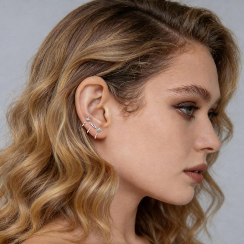 Sanglarst 925 Sterling Silver Gold Plated Huggie Half Hoop Earrings â€” Sleep-Friendly Poke-Free Hypoallergenic Stackable Earring â€” Comfortable & All Day Wear (CZ,White-Gold) - Image 5