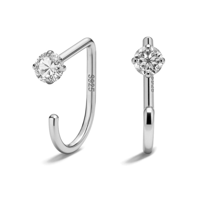 Sanglarst 925 Sterling Silver Gold Plated Huggie Half Hoop Earrings â€” Sleep-Friendly Poke-Free Hypoallergenic Stackable Earring â€” Comfortable & All Day Wear (CZ,White-Gold) - Image 1