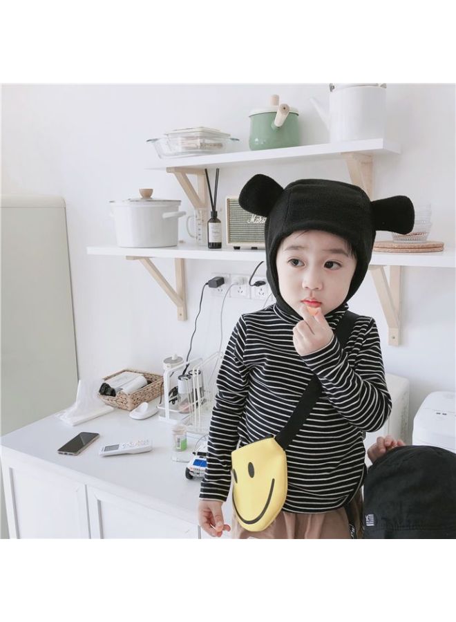 Boys' Spring, Autumn, And Winter New Versatile De Rong T-shirt For Girls, Long-sleeve Striped Fashion Warm Half-high Collar Base Shirt