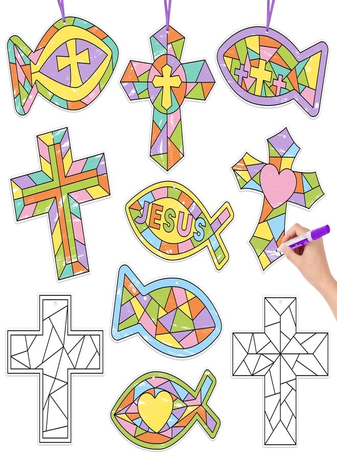 بيومي مجموعة تلوين الصليب من بيومي - 83 قطعة، مجموعة تلوين الصليب بنفسك للأطفال، مدرسة الأحد، أنشطة دينية مسيحية، أسماك تلوين يدوية، زينة هندسية، بطاقات، أنشطة فنية للفصل الدراسي، الكنيسة، حفلات عيد الفصح - Image 1