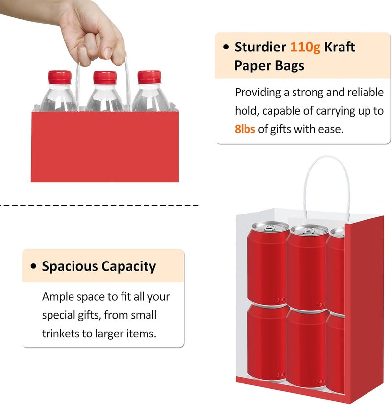 BagDream 100Pcs Red Gift Bags - Medium Kraft Paper - Image 3