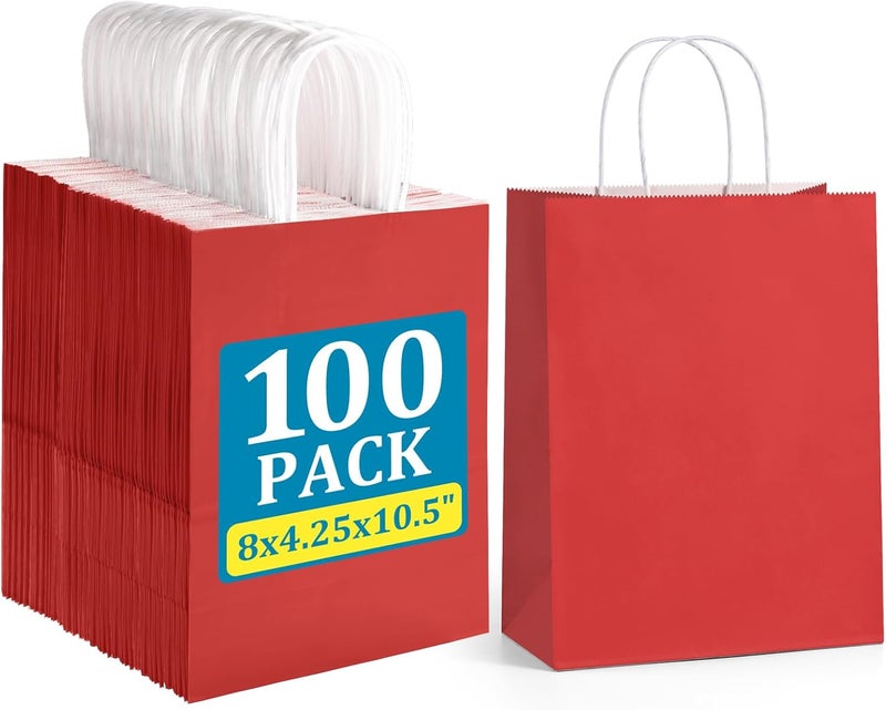 BagDream 100Pcs Red Gift Bags - Medium Kraft Paper - Image 1