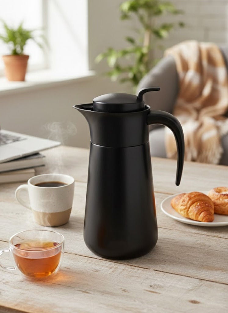 Double Wall Stainless Steel Tea/Coffee Flask Black 1 Liter, 18-8 Stainless Steel