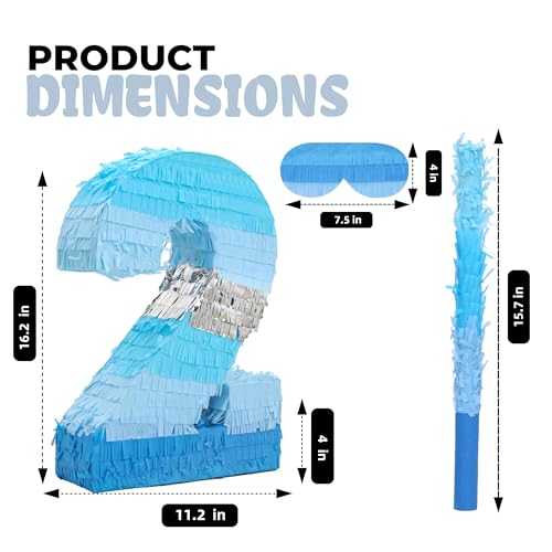Birchio Number 2 Pinata Bundle with a Blindfold and Bat162 x 112 x 4 Inches Perfect for Boys and Girls Birthday Party Supplies Blue Theme Birthday Decoration - Image 5