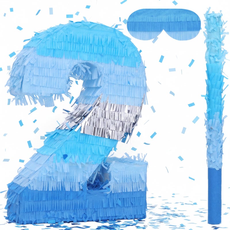 Birchio Number 2 Pinata Bundle with a Blindfold and Bat162 x 112 x 4 Inches Perfect for Boys and Girls Birthday Party Supplies Blue Theme Birthday Decoration - Image 3