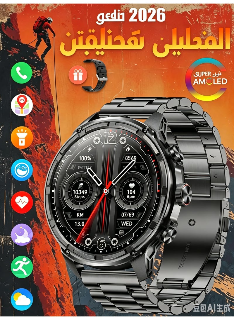 ساعة ذكية للرجال ، شاشة AMOLED HD تعمل باللمس 1.85 بوصة مع مكالمات بلوتوث، متتبع لياقة بدنية، مقاومة للماء IP67 لأجهزة Android iOS - Image 1