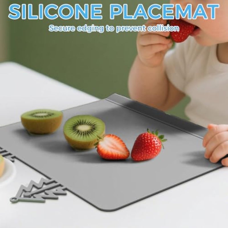 Baby Placemat, Silicone Toddler Edge Table Mat, Baby Proof Dining Table Protector for Toddlers, Multiuse Mat for Eating, Art and Toys, Prevents Scratches and Bumps Light, 12"x10 - Image 2