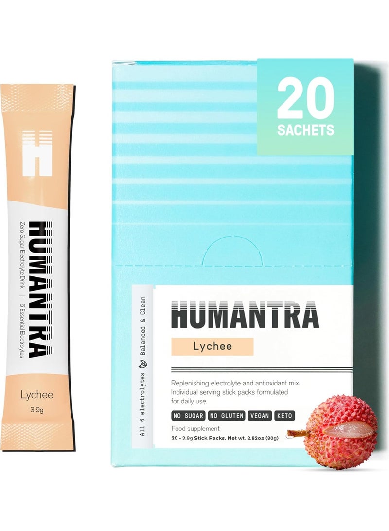 Humantra Hydration Packets Zero Sugar Electrolyte Lychee Flavor Daily Hydration