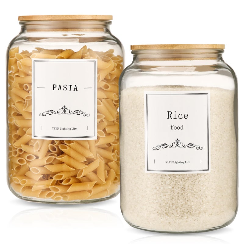 CYYKDA 108oz Large Glass Jar With Lid- Glass Jars Kitchen Canisters With Airtight Bamboo Lids- Food Storage Containers For Flour Sugar Cereal, Egg, Cookie-2 Pack - Image 1