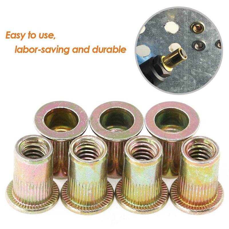 Rustark 100-Pcs 1/4"-20UNC Mixed Zinc Plated Carbon Steel Rivet Nuts Flat Head Insert Nutsert Assortment Kit - Image 5