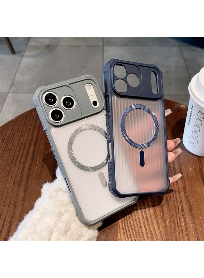 Magnetic Wireless Charge For iPhone 18 17 16 15 14 13 Pro Max Phone Case, Silicone Anti-Slip Frame&Four Corner Anti Drop Airbag Protection Matte Stripe Phone Cover,Grey - Image 3