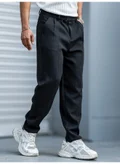 Maniac Maniac Mens Solid Black Woven Fabric Trouser