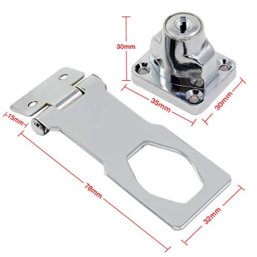 dingchi Door Lock Latch Cabinet Locks with Keys Hasp Lock，3-Inch Clasp Keyed Hasp Latch Lock Safety Gate Latches,Without Padlock,Chrome - Image 5