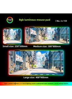 RGB Luminous Mouse Pad Computer Keyboard Hand-held Desktop Pad Oversized Game E-sports Pad Thickened Internet Cafe Table Pad-Color:400*900mm-Pattern:Upgraded Version Of Pickup Rhythm-lc159