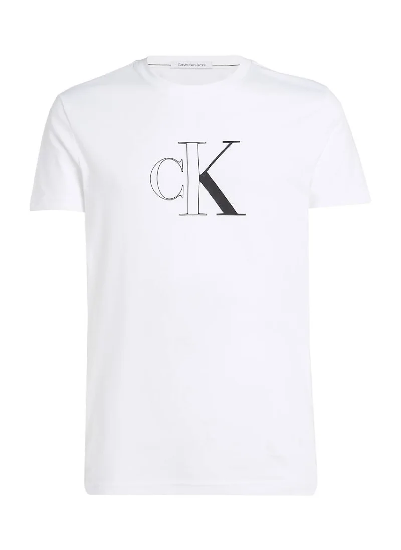 Calvin Klein Jeans Men's Outline Monologo Short Sleeve T-Shirt - Cotton, White