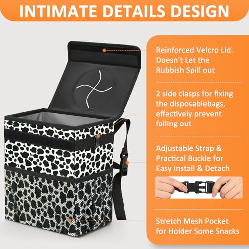 Vankor Car Trash Can for Car Cute,Bag Bin Hanging Waterproof Automotive Garbage Cans Leak Proof Vehicle Trash Can Cow Print - Image 4