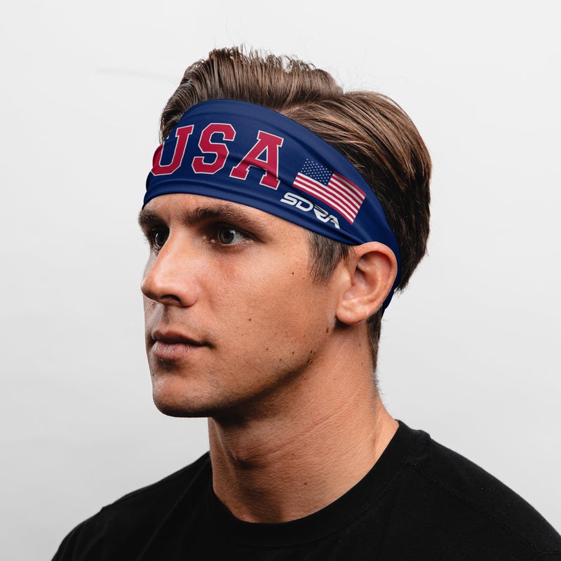 Suddora Country Flag Headbands, Wide Headbands with US Pride Blue National Flag, Tapered Style Boho Headbands for National Sports Events, Non-slip Fabric Sweatband for Soccer, Tennis, Workout, Costume - Image 2